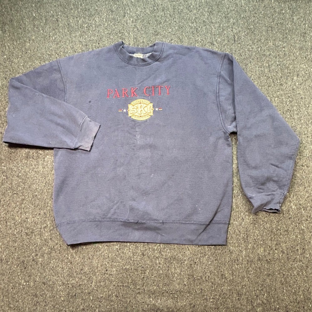 Park City Ski Sweatshirt XL Mens Blue Grunge Skater Embroidered Vintage 90s